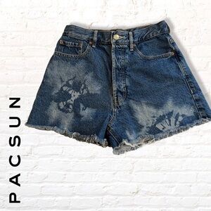 Pacsun Ultra High Rise Vintage Denim Shorts Size 26 Dark Wash Denim Tie Dye